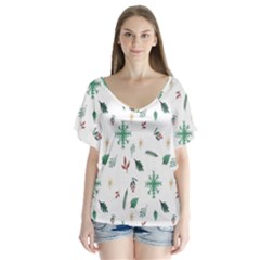Christmass Theme V-neck Flutter Sleeve Top by artworkshop