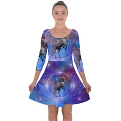 Unicorn Abstract Wave Line Quarter Sleeve Skater Dress by Wegoenart