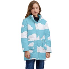 Clouds Blue Pattern Kid s Hooded Longline Puffer Jacket by ConteMonfrey