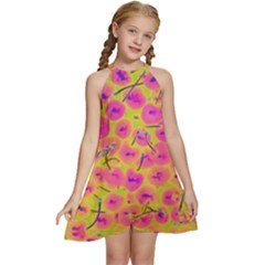 Cherries Fruit Food Neon Texture Fluorescent Kids  Halter Collar Waist Tie Chiffon Dress by Wegoenart