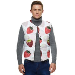 Strawberry Fruit Pattern Background Men s Short Button Up Puffer Vest	 by Wegoenart