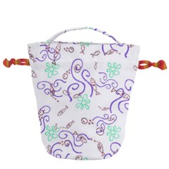 Background Pattern Wallpaper Fish Drawstring Bucket Bag by Ravend