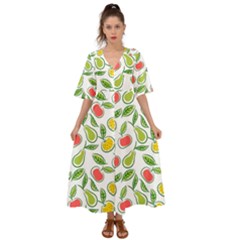 Fruit Fruits Food Illustration Background Pattern Kimono Sleeve Boho Dress by Ravend