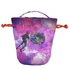 Astronaut Earth Space Planet Fantasy Drawstring Bucket Bag by Ravend