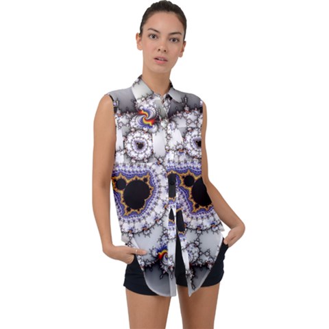 Mandelbrot Fractal Background Template Circle Sleeveless Chiffon Button Shirt by danenraven
