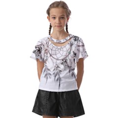 Dreamcatcher Feather Flower Illustration Art Kids  Front Cut Tee by danenraven