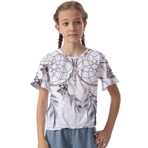 Dreamcatcher Feather Flower Illustration Art Kids  Cuff Sleeve Scrunch Bottom Tee by danenraven