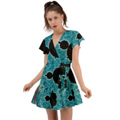 Mandelbrot Apple Fractal Abstract Flutter Sleeve Wrap Dress by Wegoenart