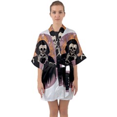 Halloween Half Sleeve Satin Kimono  by Sparkle