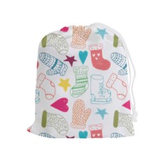 Cute Doodle Christmas Gloves And Stockings Seamless Pattern Drawstring Pouch (xl) by danenraven