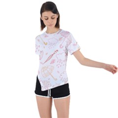 Weather Umbrella Rain Cloud Seamless Doodle Pattern Asymmetrical Short Sleeve Sports Tee by danenraven