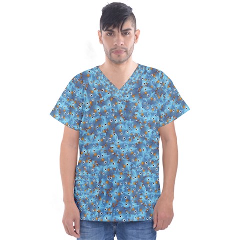 Angry Baby Chicken Illustration Random Pattern Men s V-neck Scrub Top by dflcprintsclothing
