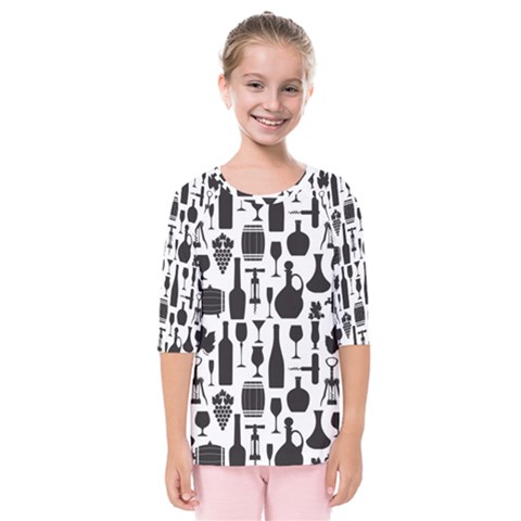 Wine Pattern Black White Kids  Quarter Sleeve Raglan Tee by Jancukart
