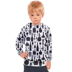 Wine Pattern Black White Kids  Hooded Pullover by Jancukart