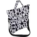 Wine Pattern Black White Fold Over Handle Tote Bag View1