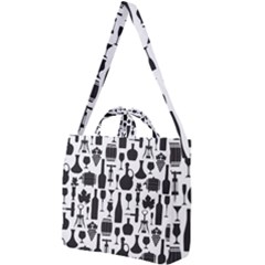 Wine Pattern Black White Square Shoulder Tote Bag by Jancukart