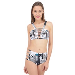 Cute Cat Hand Drawn Cartoon Style Cage Up Bikini Set by Jancukart