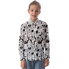 Seamless-pattern-with-black-white-doodle-dogs Kids  Long Sleeve Shirt by Jancukart