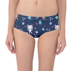 Cute-astronaut-cat-with-star-galaxy-elements-seamless-pattern Mid-waist Bikini Bottoms by Jancukart