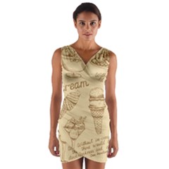 Ice-cream-vintage-pattern Wrap Front Bodycon Dress by Jancukart