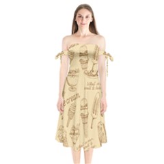 Ice-cream-vintage-pattern Shoulder Tie Bardot Midi Dress by Jancukart