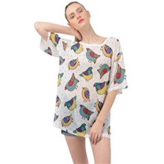Seamless-pattern-with-hand-drawn-bird-black Oversized Chiffon Top by Jancukart