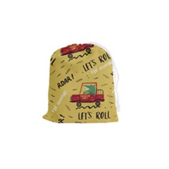 Childish-seamless-pattern-with-dino-driver Drawstring Pouch (small) by Jancukart