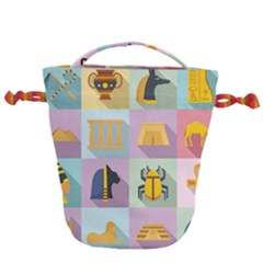 Egypt-icons-set-flat-style Drawstring Bucket Bag by Jancukart