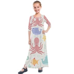 Underwater-seamless-pattern-light-background-funny Kids  Quarter Sleeve Maxi Dress by Jancukart