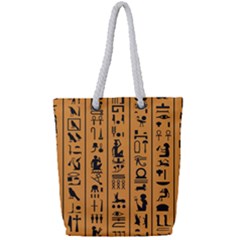 Egyptian-hieroglyphs-ancient-egypt-letters-papyrus-background-vector-old-egyptian-hieroglyph-writing Full Print Rope Handle Tote (small) by Jancukart