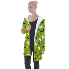Pattern Seamless Halloween Fall Longline Hooded Cardigan by Wegoenart