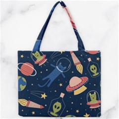 Seamless Pattern With Funny Alien Cat Galaxy Mini Tote Bag by Wegoenart