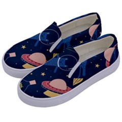 Seamless Pattern With Funny Alien Cat Galaxy Kids  Canvas Slip Ons by Wegoenart