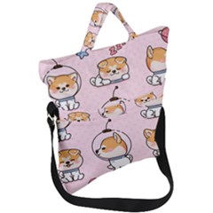 Set Kawaii Smile Japanese Dog Cartoon Fold Over Handle Tote Bag by Wegoenart
