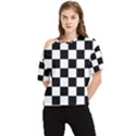 Chess board background design One Shoulder Cut Out Tee View1