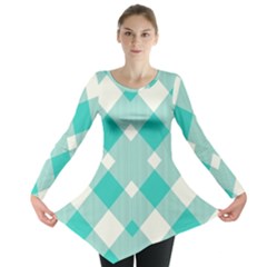 Diagonal Blue Torquoise Long Sleeve Tunic  by ConteMonfrey