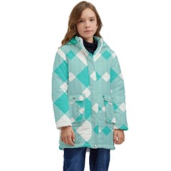 Diagonal Blue Torquoise Kid s Hooded Longline Puffer Jacket by ConteMonfrey