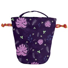 Monstera Leaves Plant Tropical Nature Drawstring Bucket Bag by Ravend