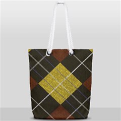 Modern Yellow Golden Plaid Full Print Rope Handle Tote (small) by ConteMonfrey