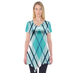 Ice Blue Diagonal Plaids Short Sleeve Tunic  by ConteMonfrey
