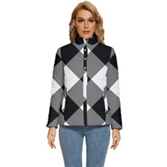Black And White Diagonal Plaids Women s Puffer Bubble Jacket Coat by ConteMonfrey