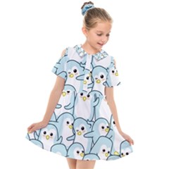 Penguin Pattern Kids  Short Sleeve Shirt Dress by Wegoenart