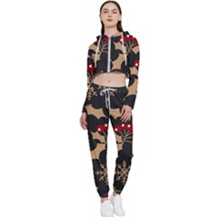 Christmas Pattern With Snowflakes-berries Cropped Zip Up Lounge Set by Wegoenart