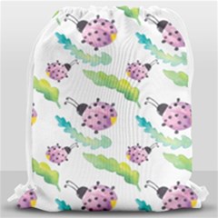 Watercolor-pattern-with-lady-bug Drawstring Bag (large) by Wegoenart
