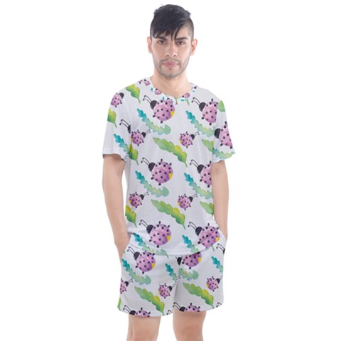 Watercolor-pattern-with-lady-bug Men s Mesh Tee And Shorts Set by Wegoenart