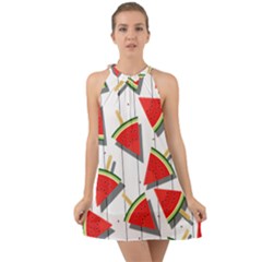 Watermelon Popsicle   Halter Tie Back Chiffon Dress by ConteMonfrey