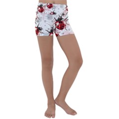 Ladybugs-pattern-texture-watercolor Kids  Lightweight Velour Yoga Shorts by Wegoenart