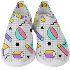 Tridimensional-pastel-shapes-background-memphis-style Kids  Slip On Sneakers by Wegoenart