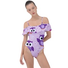 Seamless Cute Colourfull Owl Kids Pattern Frill Detail One Piece Swimsuit by Wegoenart