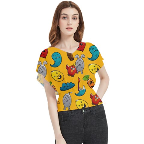 Graffiti Characters Seamless Ornament Butterfly Chiffon Blouse by Wegoenart